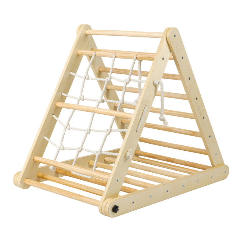Dreiseitiges Pikler-Dreieck mit Kletterwand und Seil Dreiseitiges Pikler-Dreieck mit Kletterwand und Seil